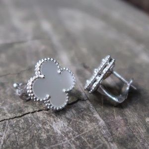 Solid 925 Sterling Silver White Stud Earrings